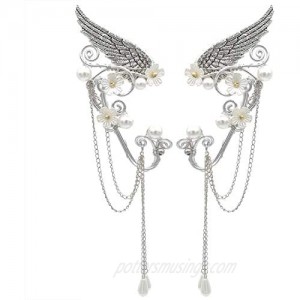 Elf Ear Cuffs  OwMell Silver Pearl Beads Earring Handcraft for Filigree Fairy Elven Cosplay Fantasy Costume