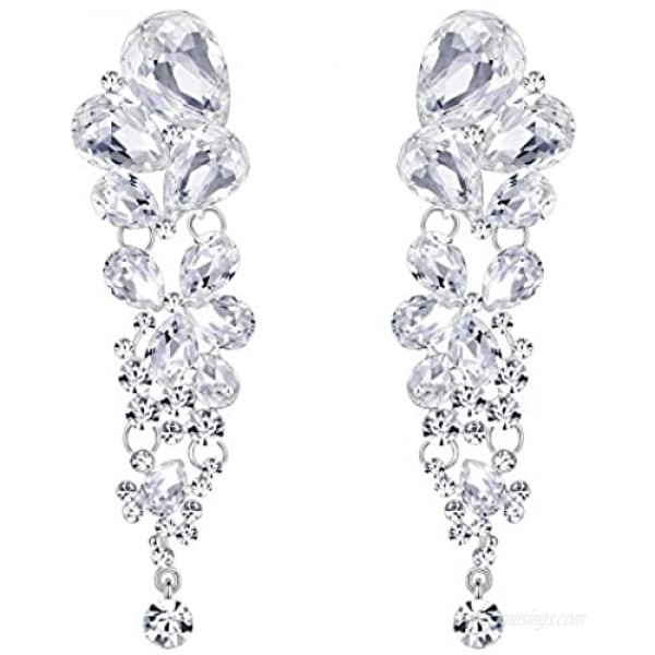 EVER FAITH Women's Austrian Crystal Gorgeous Tear Drops Wedding Dangle Pierced Earrings