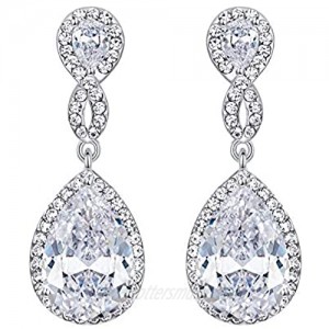 EVER FAITH Zircon Austrian Crystal Wedding 8-Shape Dangle Earrings Clear Silver-Tone