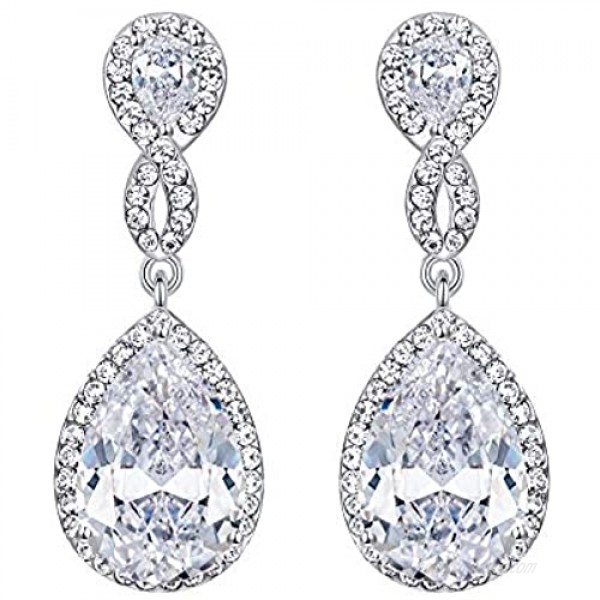 EVER FAITH Zircon Austrian Crystal Wedding 8-Shape Dangle Earrings Clear Silver-Tone