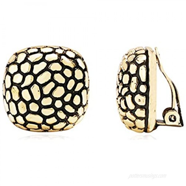 FAMARINE Antique Gold Plated Clip On Earrings for Women Lightweight Square Studs Earrings Hypoallergenic Earrings for Girls Gift