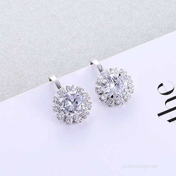 Florideco 3Pairs 14K White Gold Plated Cubic Zirconia Clip On Earrings for Women Halo CZ Pearl Non Pierced Stud Earrings Ear Clip Set
