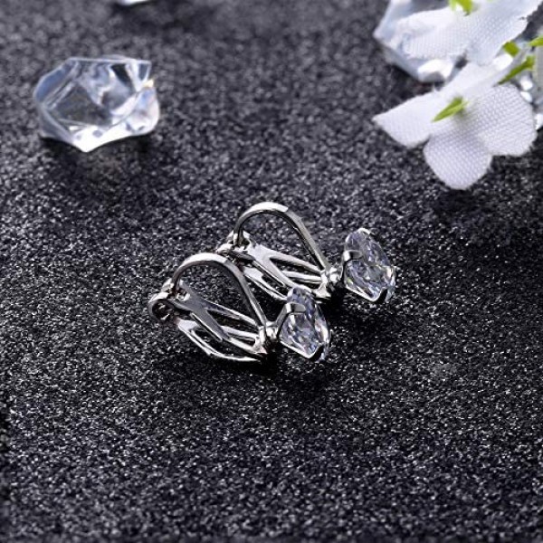 Florideco 3Pairs 14K White Gold Plated Cubic Zirconia Clip On Earrings for Women Halo CZ Pearl Non Pierced Stud Earrings Ear Clip Set