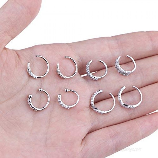 Florideco 4 Pairs Ear Cuffs Clip On Earrings for Women CZ Non-Piercing Fake Cartilage Earrings Small Hoop Huggie Earring Adjustable Silver/Gold/Rose Gold Tone