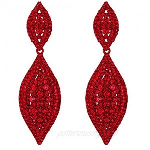 Flyonce Women's Crystal Wedding Bridal Charm 2 Leaf Drop Clip On Dangle Earrings