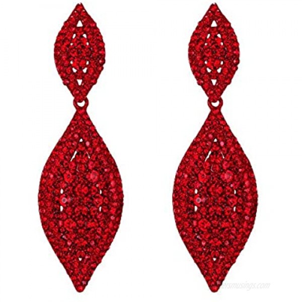 Flyonce Women's Crystal Wedding Bridal Charm 2 Leaf Drop Clip On Dangle Earrings