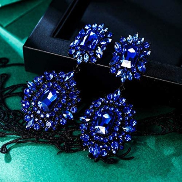 Flyonce Women's Rhinestone Crystal Art Deco Vintage Style Gatsby Clip-on Dangle Chandelier Earrings