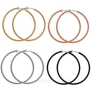ilasif 4 Pairs Clip on Hoop Earrings for Women Non Pierced Clip on Hoop Earrings Set for Girls Valentine's Day Gifts(50mm)