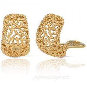 JanKuo Jewelry Gold Plated Vintage Style Semi Hoop Clip On Earrings