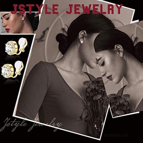 Jstyle 8Pairs Clip On Earrings for Women Halo Cubic Zirconia Opal Simulated Pearl Knot Non Pierced Clip Earrings Set