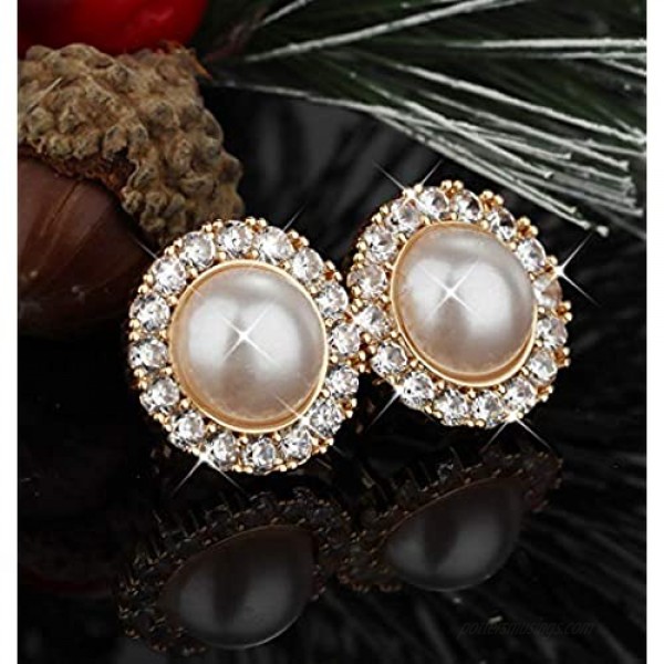 Jstyle 8Pairs Clip On Earrings for Women Halo Cubic Zirconia Opal Simulated Pearl Knot Non Pierced Clip Earrings Set