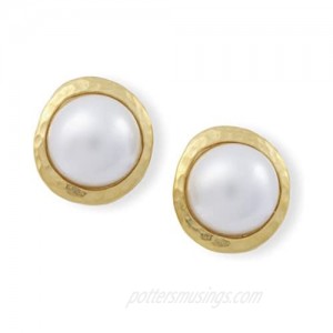 Kenneth Jay Lane Satin Gold Pearl Button Clip Earrings