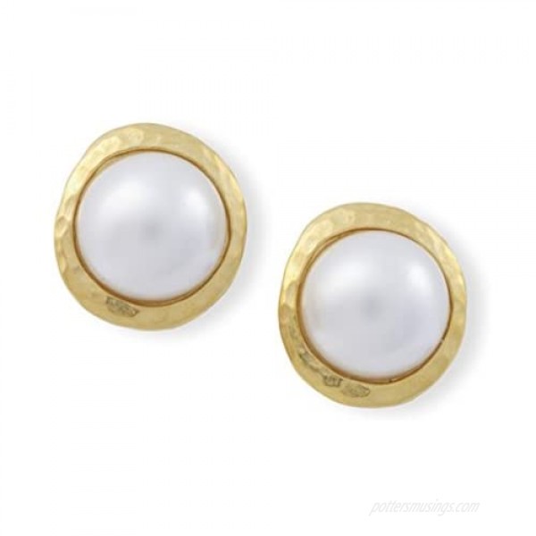 Kenneth Jay Lane Satin Gold Pearl Button Clip Earrings
