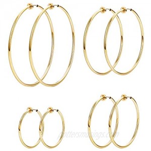 LOYALLOOK 4 Pairs Stainless Steel Clip On Hoop Earrings for Women Fake Hoop Earrings Spring Hoop Earrings For Non-Pierced Ears