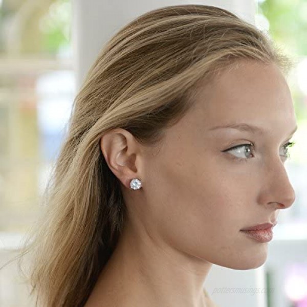 Mariell 3 Carat Cubic Zirconia Clip-On Stud Earrings - Bold 9.5mm Round-Cut Solitaires - Platinum Plated