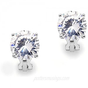 Mariell 3 Carat Cubic Zirconia Clip-On Stud Earrings - Bold 9.5mm Round-Cut Solitaires - Platinum Plated