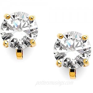 Mariell Cubic Zirconia Crystal Gold Wedding Clip On Stud Earrings for Women 2 Carat 8mm Round-Cut CZ