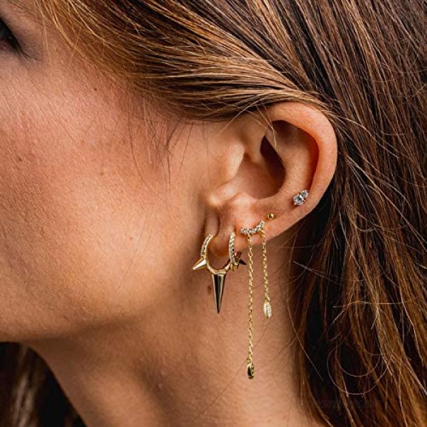 Mevecco Gold Dainty Dangle Hoop Earrings for Women 14K Gold Plated Delicate cute Geometric Triangle Cone Dangle Earrings