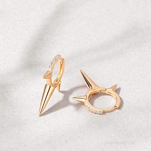 Mevecco Gold Dainty Dangle Hoop Earrings for Women 14K Gold Plated Delicate cute Geometric Triangle Cone Dangle Earrings