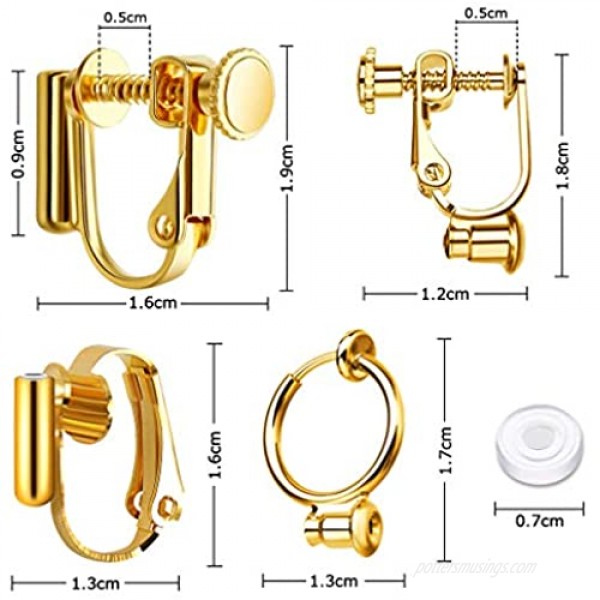 Roctee 24 Piece 4 Styles Clip On Earrings Converter with Silicone Earring Pad Fashion Earring Clip Backs Earring Clamps in 3 Colors for Non Pierced Ears DIY Your Own Earrings (Gold/Silver/Rose)