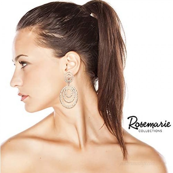 Rosemarie & Jubalee Women's Statement Hammered Metal Triple Hoop Dangle Clip on Style Earrings 3