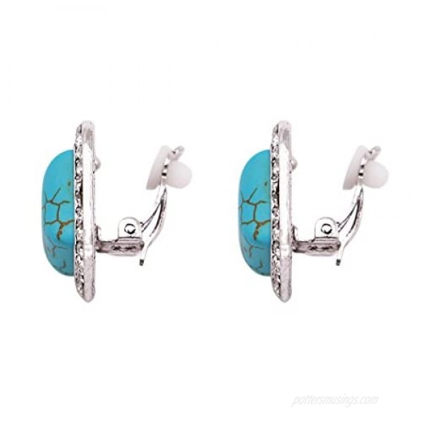 Rosemarie Collections Women's Southwestern Style Crystal Accented Square Turquoise Clip On Earrings