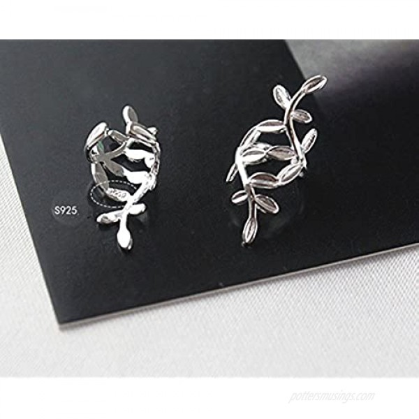 S925 Sterling Silver Leaf Non Piercing Ear Clip Cuff Wrap Earrings(1 Pairs)