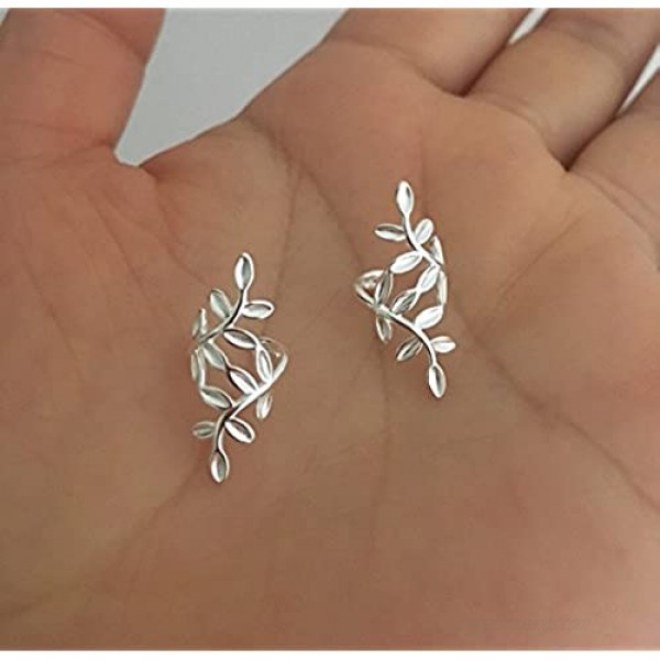 S925 Sterling Silver Leaf Non Piercing Ear Clip Cuff Wrap Earrings(1 Pairs)