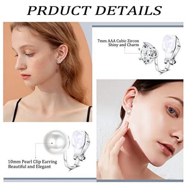SAILIMUE 10 Pairs Clip Earrings for Women Fashion Rose Flower CZ Simulated Pearl Hoop Earrings Twist Knot Pierced Clip On Earrings