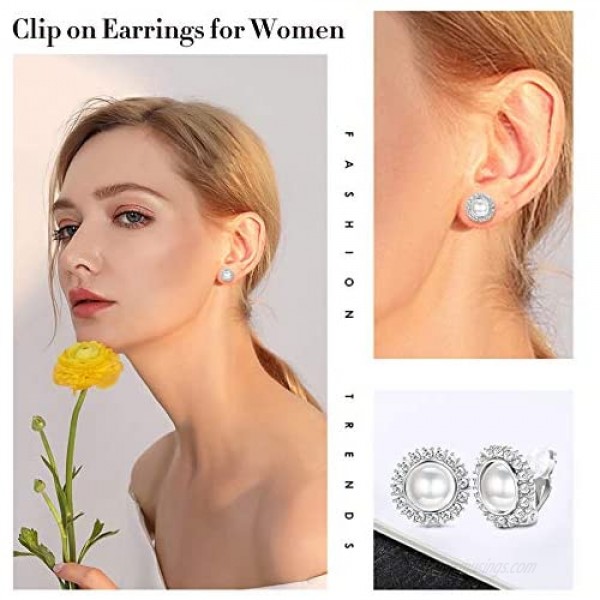 SAILIMUE 10 Pairs Clip Earrings for Women Fashion Rose Flower CZ Simulated Pearl Hoop Earrings Twist Knot Pierced Clip On Earrings