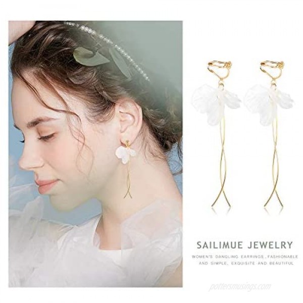 SAILIMUE 15 Pairs Clip on Earrings for Women Dangle Folwer Moon Pearl Dangle Clip Earrings Non Piercing Cute Clip on Earrings Set