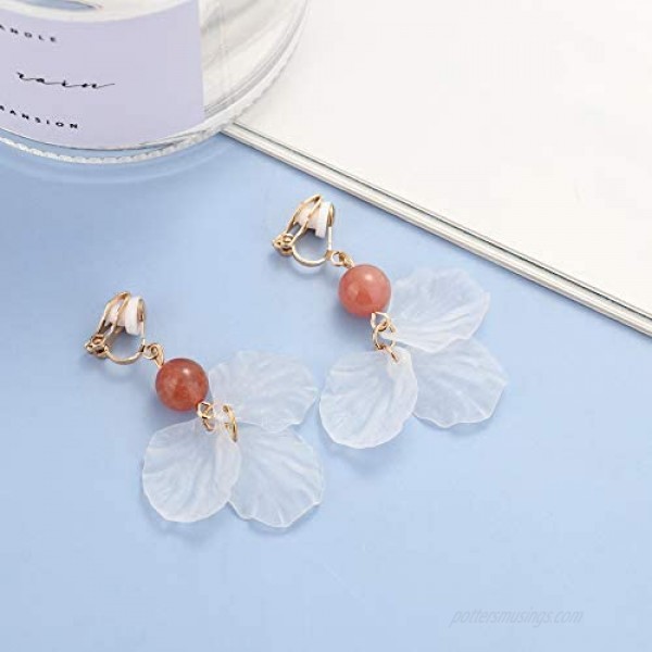 SAILIMUE 15 Pairs Clip on Earrings for Women Dangle Folwer Moon Pearl Dangle Clip Earrings Non Piercing Cute Clip on Earrings Set