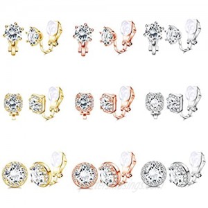 SAILIMUE 9 Pairs Cubic Zirconia Clip On Earrings Set for Women CZ Crystal Halo Clip Earrings Non Pierced Earring Ear Clip Hypoallergenic Jewelry
