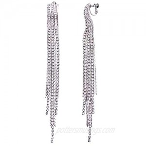 SELOVO Clear Rhinestone Crystal Prong Setting Boho Tassel 5.5" Long Statement Dangle Earrings Pierced/Clip On