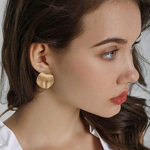 TONLUYAX Gold-Tone Clip on Earrings for Women Not Pierced Big Hammered Disc Clip Earrings