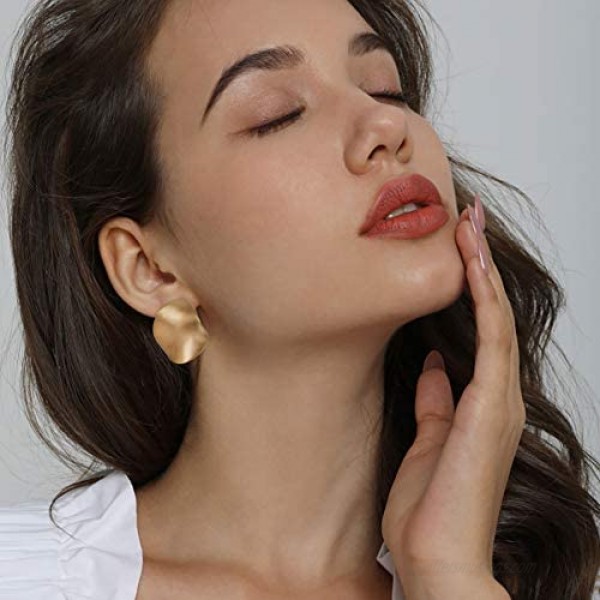 TONLUYAX Gold-Tone Clip on Earrings for Women Not Pierced Big Hammered Disc Clip Earrings