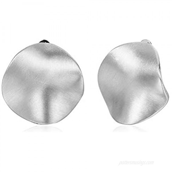 TONLUYAX Silver-Tone Clip on Earrings for Women Not Pierced Big Hammered Disc Clip Earrings