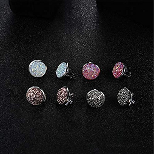 Udalyn 12 Pairs Faux Druzy Clip on Stud Earrings for Women Men Colorful Non Pierced Round Studs Earrings for Sensitive Ears Clip Earrings Set