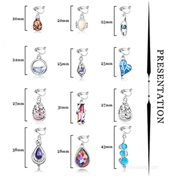 XCOIN 12 Pairs Clip on Earrings for Women Teen Girls Teardrop Crystal Drop Dangle Earrings Non Pierced Ear Clip Boho Earrings Set Jewelry