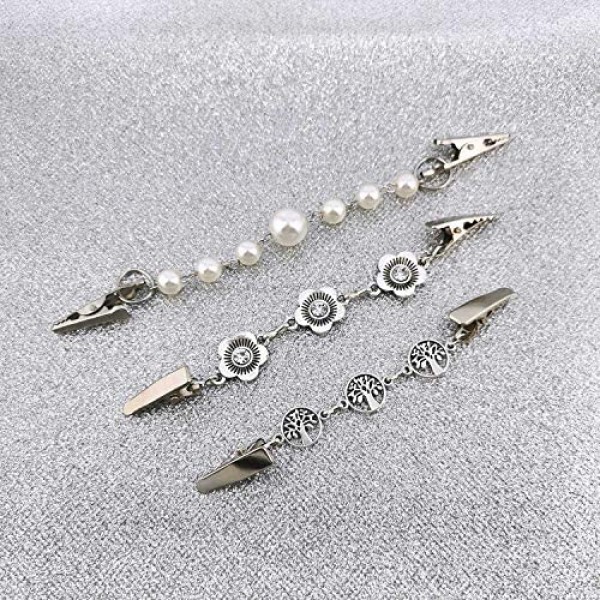 YOQUCOL 3 Pieces Cardigan Clip Sweater Clip Dress Back Clip Silver Brooch Shawl Clip Set for Women Girls