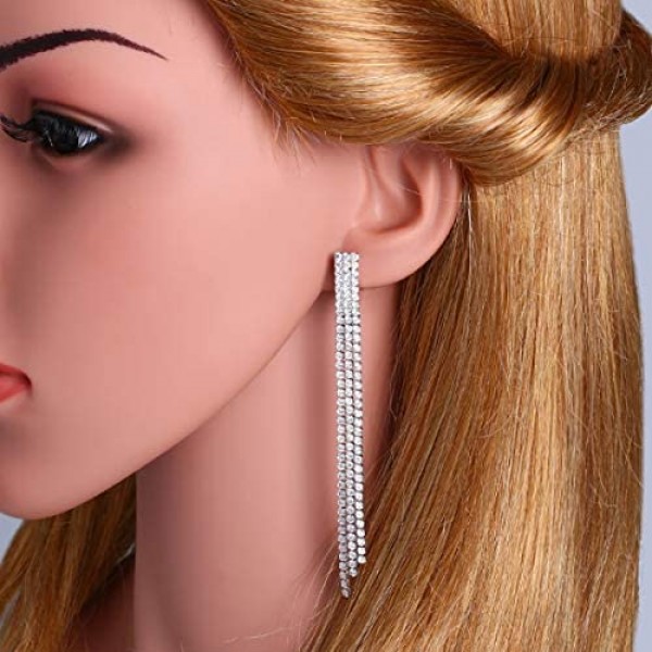 YOQUCOL Cubic Zirconia Crystal Long Drop Dangle Tassel Clip On Earrings CZ Not Pierced For Women Girls
