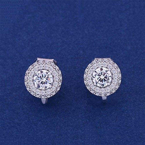 YOQUCOL Cubic Zirconia CZ Crystal Clip On Earrings For Women Non Pierced Stud Jewelry