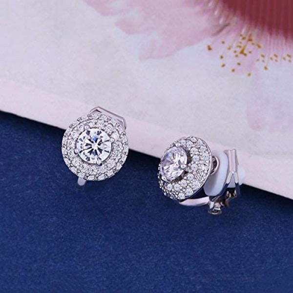 YOQUCOL Cubic Zirconia CZ Crystal Clip On Earrings For Women Non Pierced Stud Jewelry