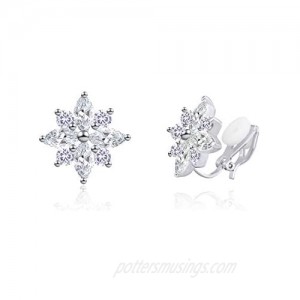 YOQUCOL Flower Snowflake Shape Cubic Zirconia Crystal Clip On Earrings CZ Not Pierced Ear Jewelry For Women Girls