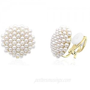 YOQUCOL Simulated Pearl Flower-Cluster Shape Clip On Stud Earrings Non Pierced Ear Earrings for Women Girls