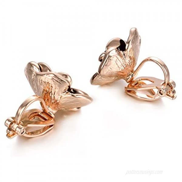 Yoursfs Black Rose Clip on Earrings for Women Flower 18K Gold Plated Non Pierced Ears Black Rose Flower CZ Crystal Clip on Earrings Jewelry