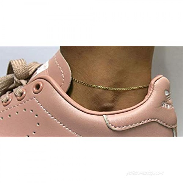 14K Gold Anklets for Women. 14K 10 Inch Anklet Gold Flat Mariner Anklet 14K Gold Box Chain Cuban Chain Figaro Chain Dainty Anklet Summer Beach Gold Jewelry Foot Jewelry Ankle