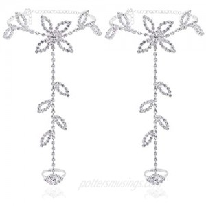2 Pieces Women's Foot Chain Barefoot Sandals Beach Wedding Jewelry Anklet with Rhinestone Toe Ring