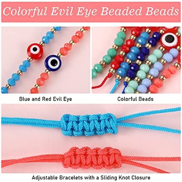 24 Pieces Colorful Evil Eye Beaded Bracelets Adjustable Bracelets Amulet Thread Bracelet Anklet Lucky Turkish Symbol Jewelry for Women and Men