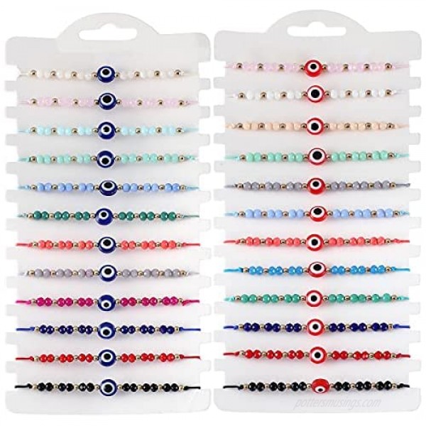 24 Pieces Colorful Evil Eye Beaded Bracelets Adjustable Bracelets Amulet Thread Bracelet Anklet Lucky Turkish Symbol Jewelry for Women and Men